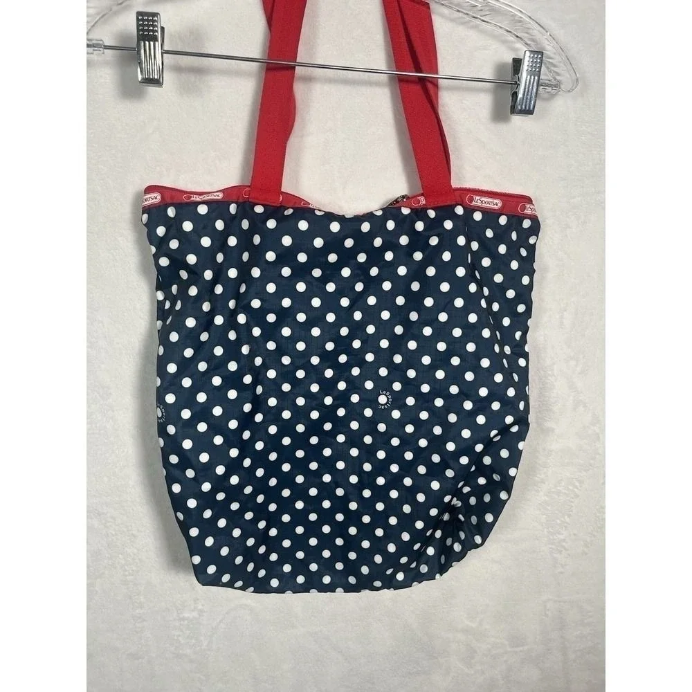 LeSportsac Tote Bag‎ Polka Dots Anchor Sequins Navy Red White Beach Nautical Zip